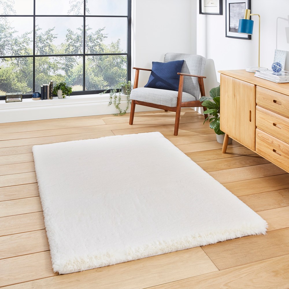 Super Teddy Modern Shaggy Ivory Rug